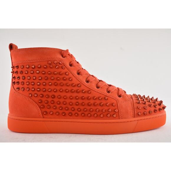 Christian Louboutin Louis Flat Spike Tomate Red Orange High Top Sneaker 42.5 9.5 - Picture 2 of 12